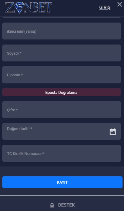 Zenbet üyelik işlemleri